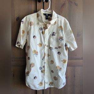 Volcom Size Small 8Y Cream Printed Button Up Shirt